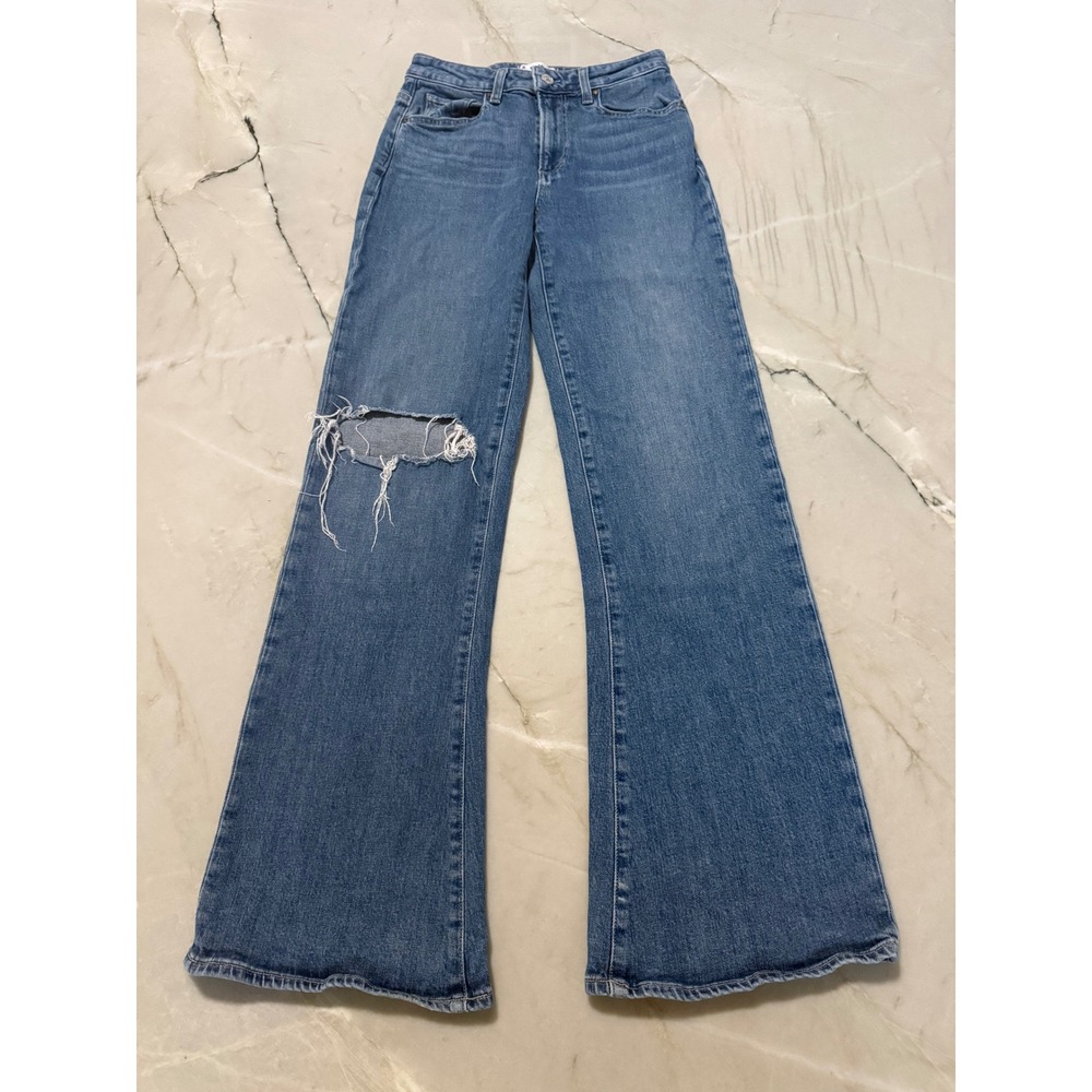 PAIGE Women Leenah Angelle Destructed Knee Jeans Blue Denim Size 26